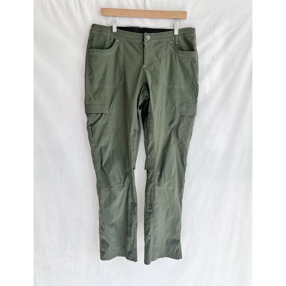 Kuhl Pants Nylon Cargo Roll Up Legs Women Green Sz 14 Reg Lightweight Hiking EUC - Picture 1 of 8